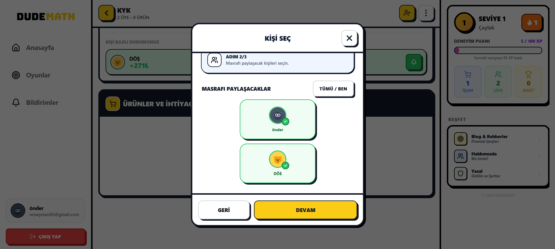Harcama Ekleme Ekranı - Adım 2