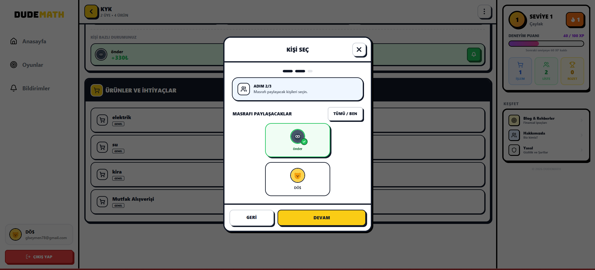 Kişi Bazlı Borç Seçme Özel Ekranı